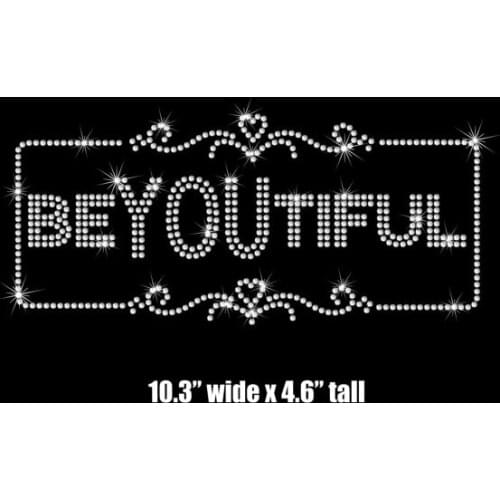 2pc/lot BeYOUtiful iron on rhinestone applique patch iron on design rhinestone applique patch hot fix motif dress patches shirt