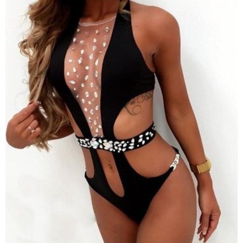 Bar Stage Costume Bright Diamond Sexy Slim Singer Swimwear Ds One-piece Swimsuit Rave Outfit Bodysuit Costume Rhinestone Dress