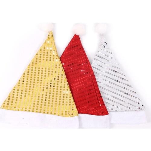 Glitter Christmas Hat Gold Silver Red Santa Claus Hat New Year Decorations Christmas Confetti Adult Children Hat Supplies