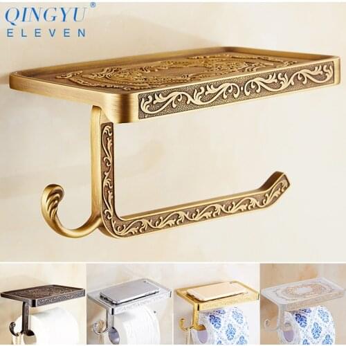 Bathroom Toilet Paper Holder Wall Mounted Phone Shelf Paper Book Holder European Style Bathroom Paper Holder Hook