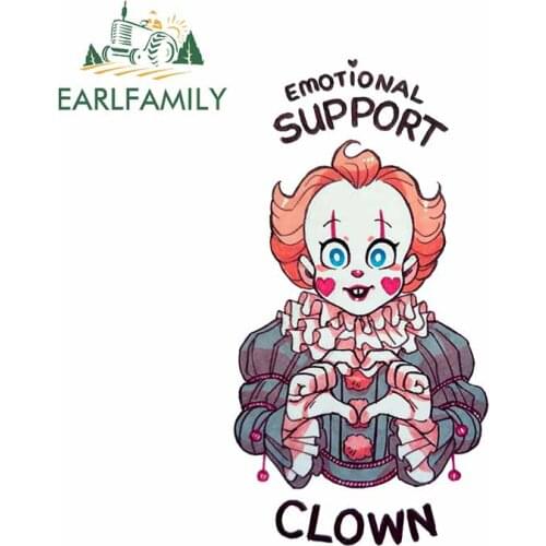 EARLFAMILY 13cm x 6.9cm for Emotional Support Cute Clown Cartoon Car Stickers Air Conditioner Windshield Waterproof VAN Decals