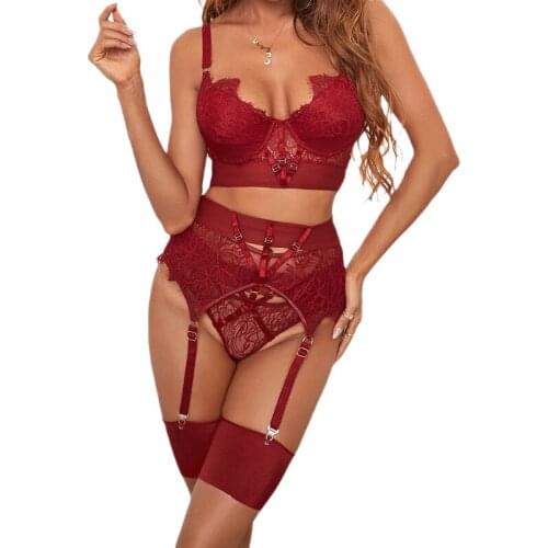 FVIAD New Fashion Erotic Sexy Temptation Lingerie Mature Womens Underwear Lace Bra Panties Sling 3-Piece Set