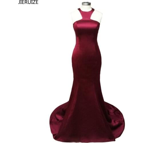 JIERUIZE Burgundy Mermaid Evening Dresses Long Simple Cheap Formal Dresses Mother of the Bride Dresses Evening Gowns