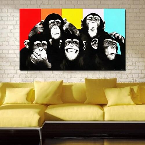 JQHYART Animal Canvas Art Oil Painting Pop Art Funny Chimps Wall Pictures For Living Room Home Decor Printed Frameless