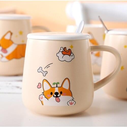 Ceramic Coffee Mug with Lid and Spoon Cartoon Cute Milk Cup Large Capacity Student Eco Friendly Water Cup Lovely Designed