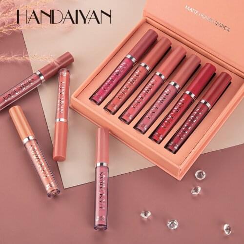 HANDAIYAN 6Pcs/Set Matte Velvet Gift Pack Long-Lasting Waterproof Red Lip Gloss Set Lipgloss Makeup Kit Cosmetics