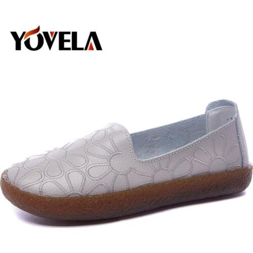 Fashion Leather Women Flat Shoes Embroider Loafers Ladies Genuine Leather Shoes Ballet Flats Oxford Boat Shoes Moccasins Size 43