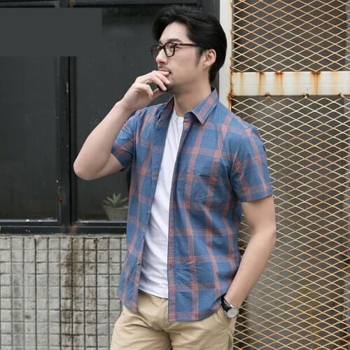 2019 new arrival fashion Short sleeved mens Summer 100%Cotton Young Casual Shirts Casual Plaid plus size MLXL2XL3XL4XL5XL6XL
