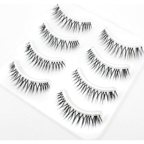 YOKPN New Sharpened False Eyelashes Natural Cross Short Lashes Handmade Eyelashes Transparent Fake Eyelashes Makeup Tool 4 Pairs