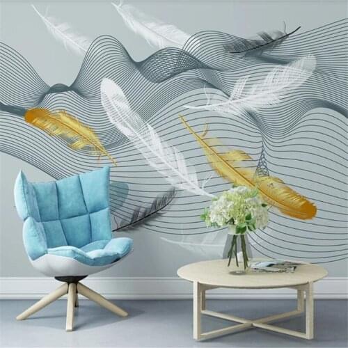Milofi custom 3D wallpaper mural Nordic minimalist abstract lines light luxury feather living room background wall decoration pa