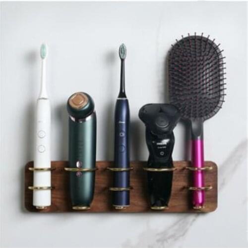 Bathroom Organizer Wood Toothpaste Tooth Brush Hair Dryer Holder Wall Mounted Rack