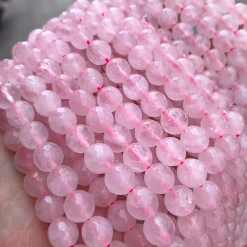 Natural Rose Quartz 6 8 10mm Faceted round Gemstone bead for 925 sterling silver Jewelry Making Necklace Bracelet 15inch ICNWAY