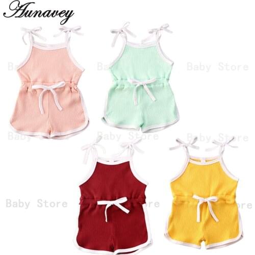 NEW 2020 Summer Infant Baby Girls Rompers Overalls Solid Sleeveless Belt Jumpsuits Lovely One-piece Clothes 0-6Year