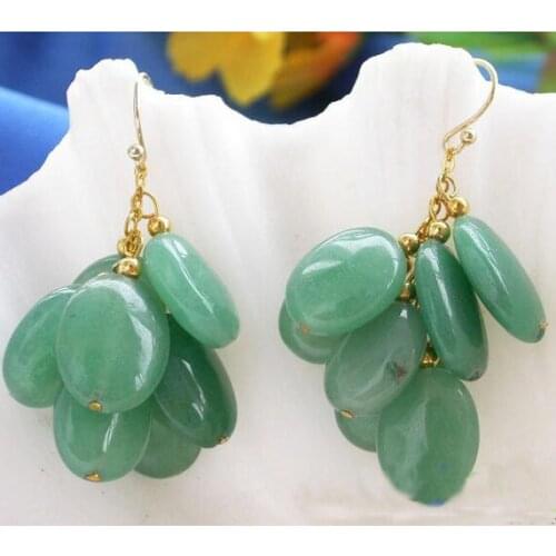 New FavNew Favorite Gemstone Gold Dangle Earring 16mm Green Ellipse Jade Grape Earring Charming Weddinorrl Earringarty Lady Gift