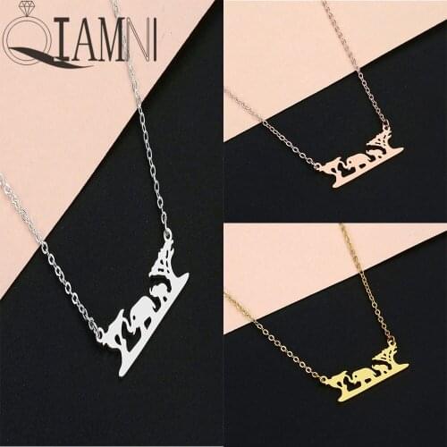 QIAMNI Charming Elephant Animal Necklace Pendant Ecology Harmonious Forest Tree Necklaces Mom And Baby Jewelry Souvenir Women