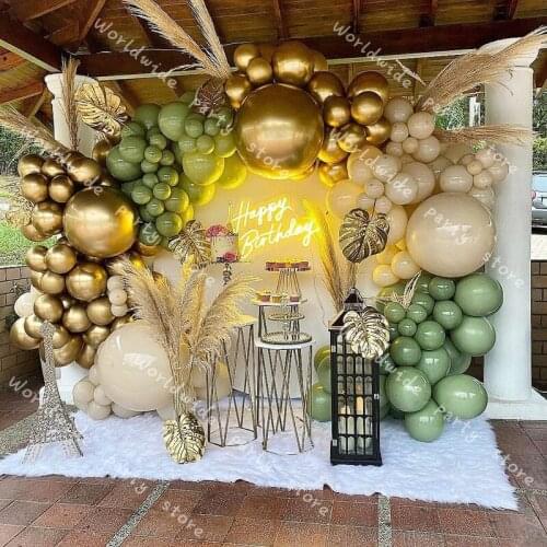 Birthday Party Baby Shower 182pcs Balloons Garland Arch Kit Wedding Decoration Sage Green Gold Latex White Balloon Arch Decor