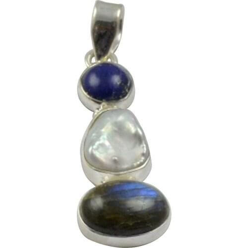 Lovegem Nature Labradorite & Biwa Pearl Pendant 925 Sterling Silver, 49 mm, MHBAP4976