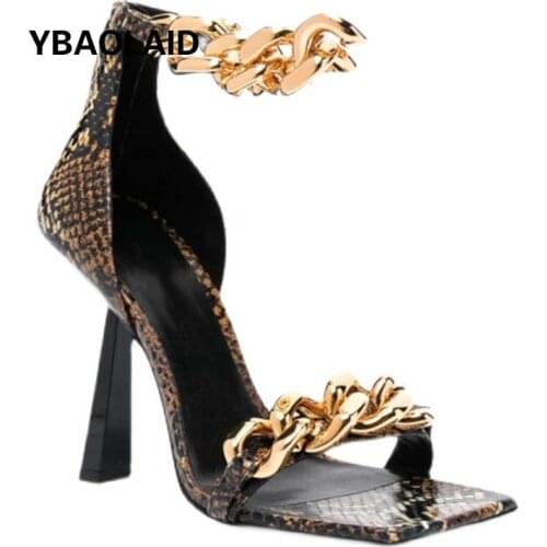 Open-toed Square Toe Buckle High-heeled Sandals with Colorful Chain Decoration and Zipper Sexy Stiletto-heeled Womens Sandals