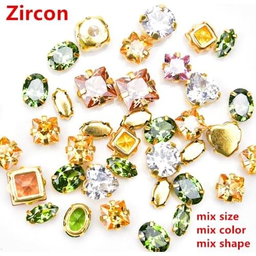 High Quality Zircon Rhinestones In Gold Claw Mix Size Mix Color Mix Shape Sewing Wedding Dress Decotation DIY Accessories 10Pcs