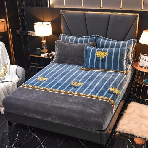 Thicken Flannel Warm Bedding Set Warm Crystal Velvet Fitted Sheet Mattress Cover Winter Cozy All-Around Elastic Home Bed Linen