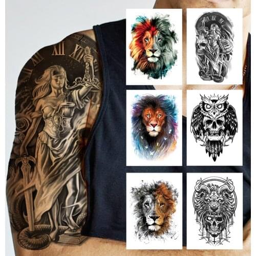Black Warrior Temporary Tattoo For Men Women Adult Kids Boy Demon Fake Skull Tattoos Sticker Realistic Lion Tatoos Self Adhesive