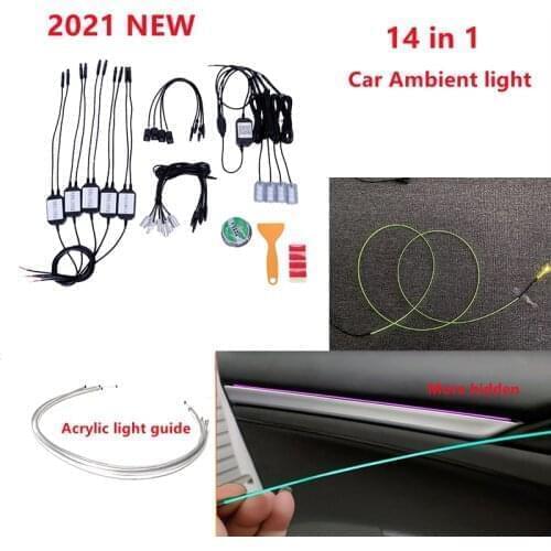 High Quality Car Interior Ambience Lamp 100cm Acrylic Optical Fiber by App Control 14 in 1 Ambient Environment Light Footlights