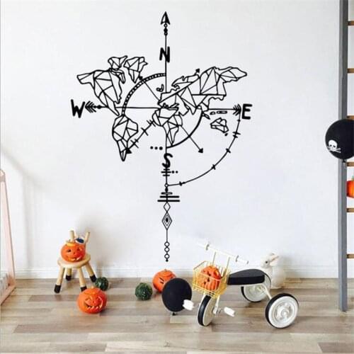 Vivid Simple style geometric compass world map wall sticker wall decoration, art mural wall stickers for kids rooms