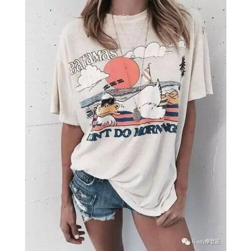 Hahayule Bahamas I Don't Do Mornings Beach Duck T-Shirt Women Summer Cute Fashion Relaxing Vintage Tee