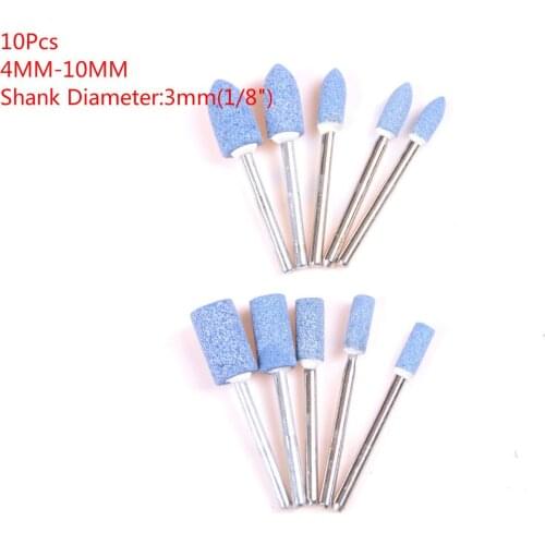 1/8 Shank 10pcs Abrasive Mounted Stone Set Grinding Burr Wheel For Dremel 4000 3000 Dremel Rotary Tools 4mm/5mm/6mm/8mm/10mm