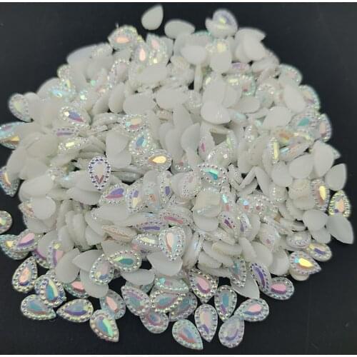 100pcs 5*8mm AB resin Flat-back Drop rhinestone Stone Crystal for Wedding decoration diy buttons