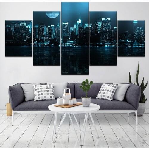5 panel Modern art Home decoration Large New York USA City Night Oil Painting pictures Print on the canvas framework art wall