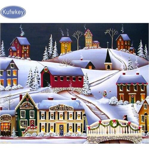 Full square drill diy Diamond embroidery"snow landscape"5D DIY diamond Painting Cross Stitch Rhinestone Mosaic Christmas decor