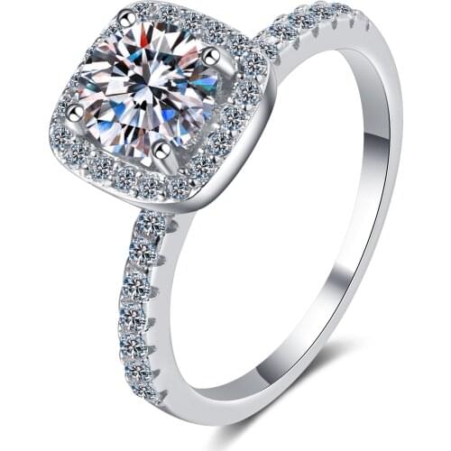 ANZIW 925 Sterling Silver Moissanite Diamond 1.0CT Fashion Classic Halo Engagement Ring For Women Jewelry Gifts