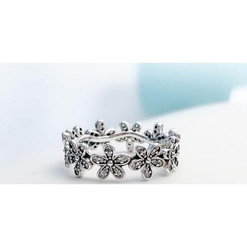 Authentic 925 Sterling Silver Pan Ring Fashionable And Dazzling Daisy Florets For Women Wedding Party Gift Fashion Jewelry