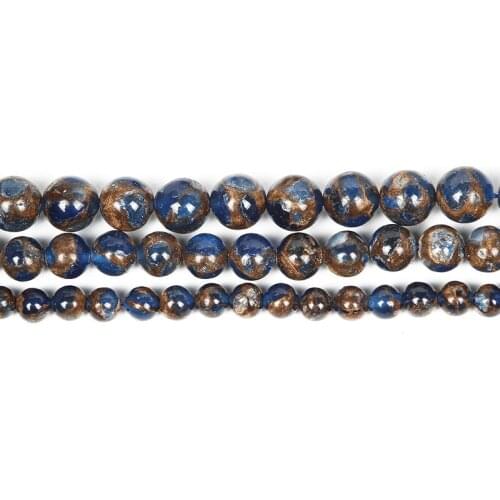 6-10mm Natural Stone Beads Smooth Round Golden Blue Stone Loose Beads For Jewelry Making DIY Charm Bracelet Necklace Handmade