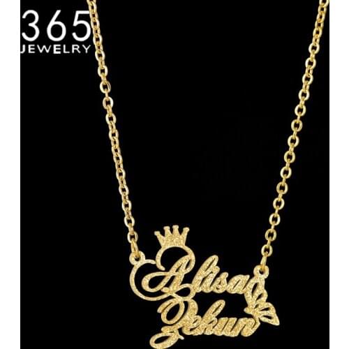 Two Names Frosted Custom Necklace Personalized Stainless Steel Custom Butterfly Nameplate Necklaces For Women Girl Jewelry Gift