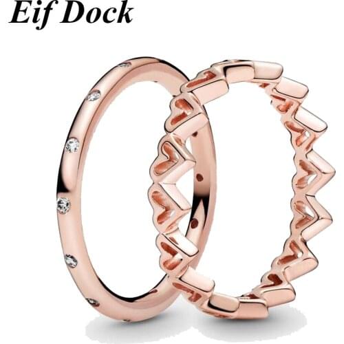 Eif Dock Trendy Adjustable Sparkling Rosey Hearts Stacking Ring Set CZ Stone Exquisite Stackable Heart-Shape Women Wedding Rings