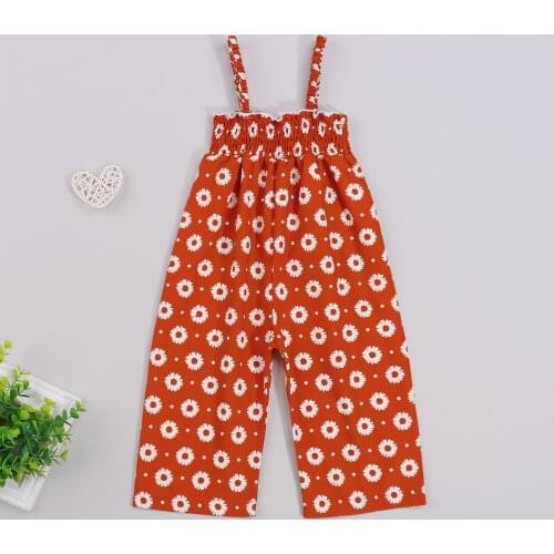 FOCUSNORM 0-5Y Summer Lovely Baby Girls Jumpsuits Sunflowers Printed Strap Sleeveless Ruffles Long Pants Rompers
