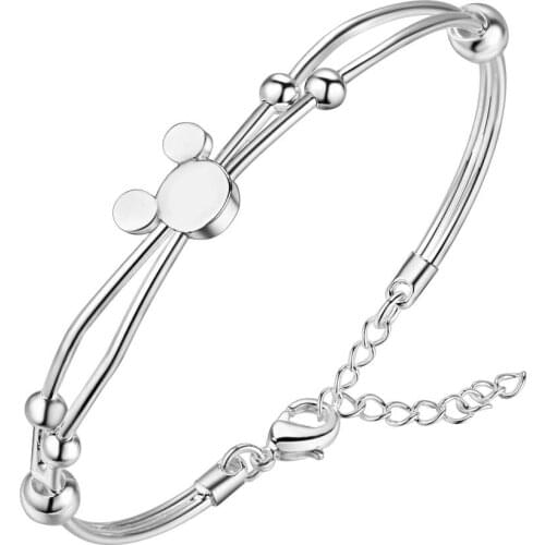 Fine charms silver color Mickey bangle bracelets for women wedding Cute hot noble fashion jewelry Christmas gifts LB002
