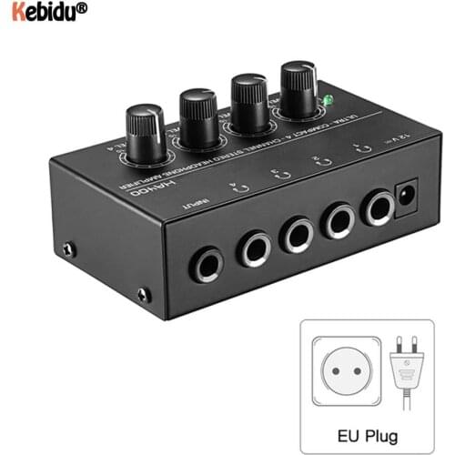 Kebidu HA400 Ultra-Compact 4 Channel Headphone Audio Stereo Amp Microamp Amplifier with EU Adapter for Music Mixer Recording