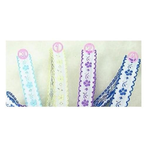 Beautiful 5yards Blue Yellow Purple Flowers Embroidery Jacquard Ribbon, Beautiful ribbon and DIY ribbons for sewing