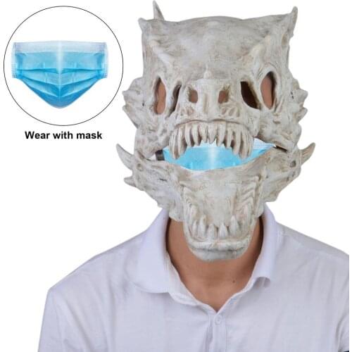 Halloween Party Animal Latex Full Face Cover Horror Cosplay Face Dragon Bone Mask Unisex Halloween Eco-friendly Cosplay Props