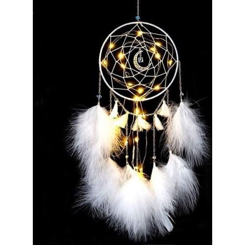 LED Dream Catcher, Handmade Dream Catchers for Bedroom Wall Hanging Home Decor Ornaments Craft (White)