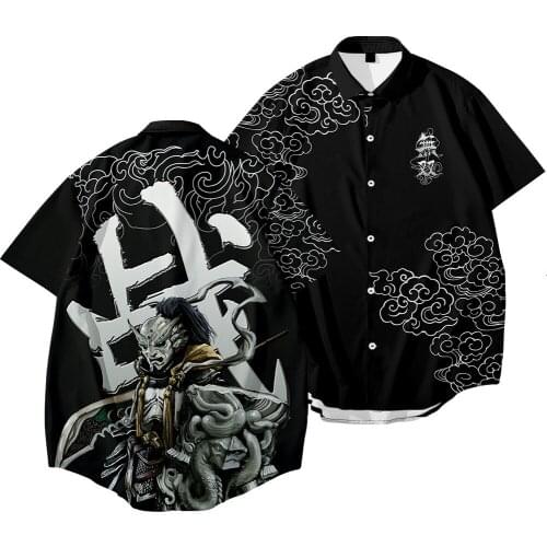 Male Beach Vacation Loose Casual Shirt Men Black Printed Short Sleeve Shirt Breathable Shirts Chemise