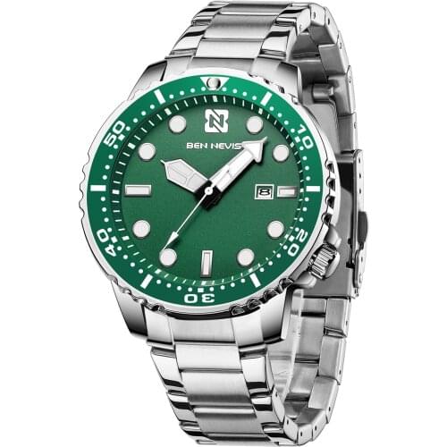 Men Watches 2021 Luxury Full Steel Waterproof Automatic Date Watch Men Green Quartz Diving Sports Wrist Watch Reloj Hombre