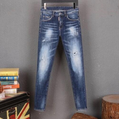 2021 Hot Mens Business Casual Pants Dsquare Ripped Patch Painted Personalized Street Mens D2 Jeans