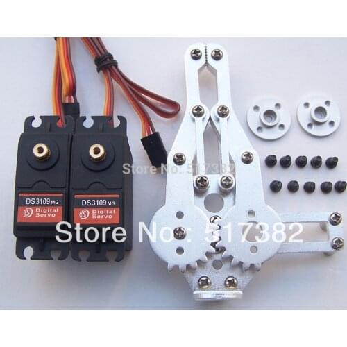 Free ship 2 DOF Robot Arm Clamp Claw Mount kit + 2 DS3109 Metal gear Digital servo 9kg +2 circle metal holder 25T for Arduino