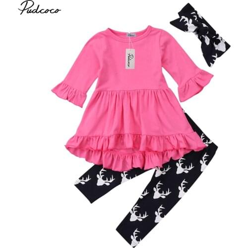 Toddler Baby Kid Girls Clothes Spring Costumes Long Sleeve Ruffles Tunic Tops Pants Outfits