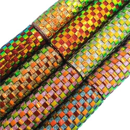 Weaving Leather Iridescent Glitter Weav Synthetic Leather Fabric For shoes bags DIY FZ177A