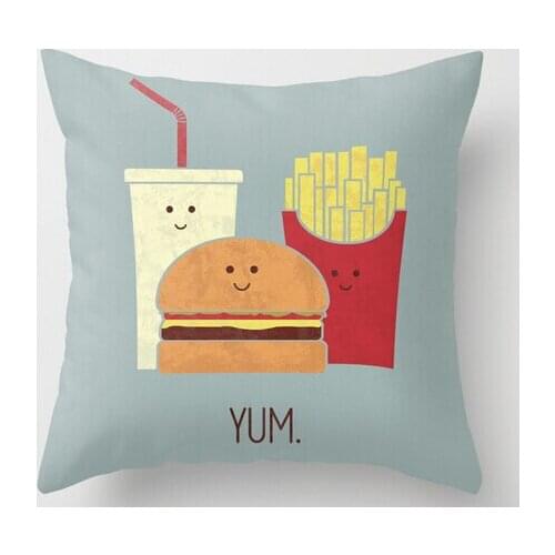 Popular one My Favorate Fast Food Hamburger Chips Juice Luxury Printing Square Zippered Nice Throw Pillowcase Funny Case